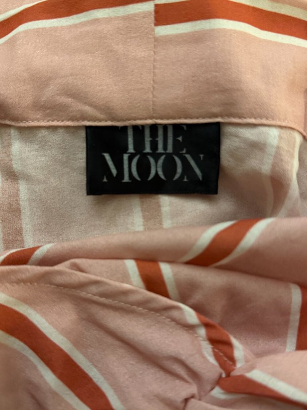 THE MOON Pink Stripe Tie Neck Peplum Blouse Size M Romantic Puff Sleeve Top - Picture 3 of 8